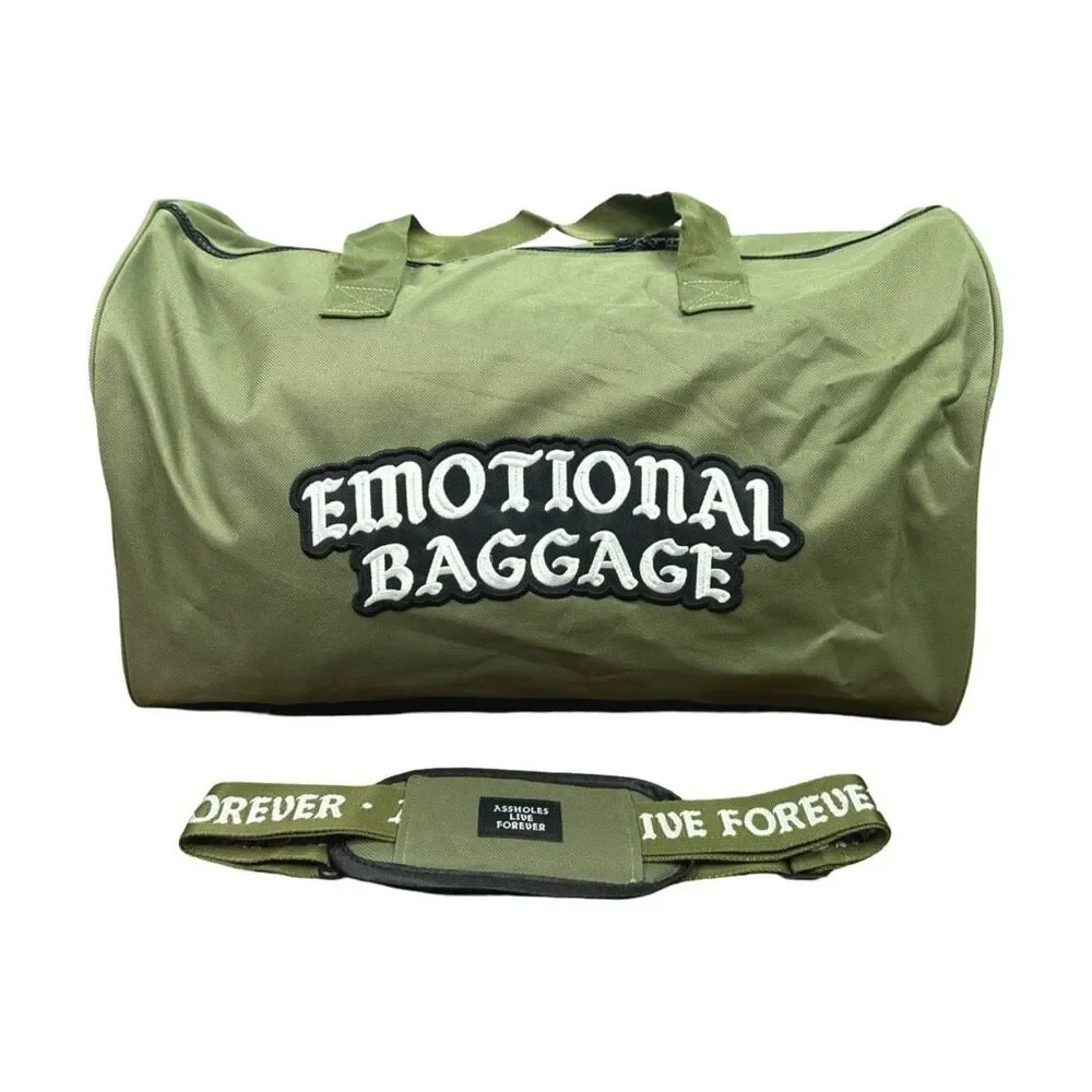 A**holes Live Forever Emotional Baggage Embroidered Duffle Bag 20” x 8” x 11.5”